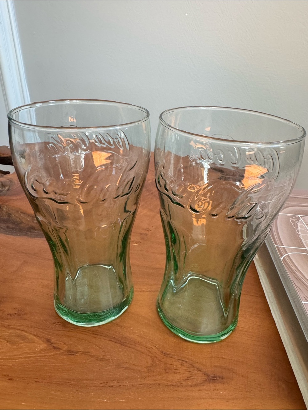 Vintage Coca Cola Green Embossed Bell Shape Curvy 16 oz Pint Glasses Set of 2 - Picture 2 of 5
